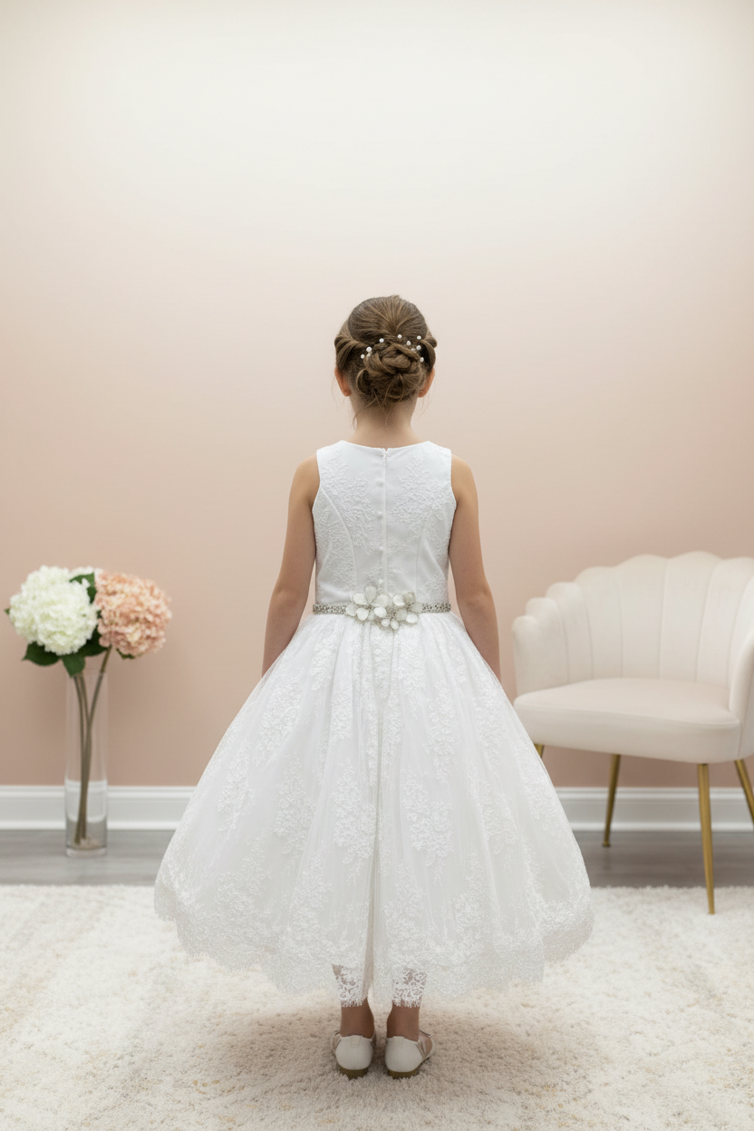 Elegant Lace Christening Dress with a Crystal Belt Poppy