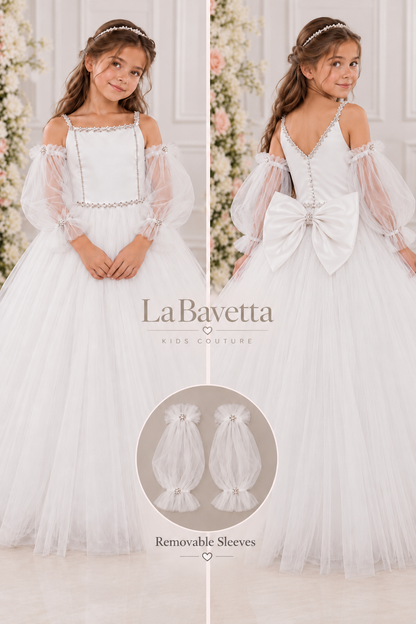 Crystal Rhinestone Cold-Shoulder Gown with Removable Sleeves