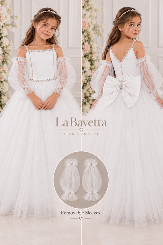 Crystal Rhinestone Cold-Shoulder Gown with Removable Sleeves