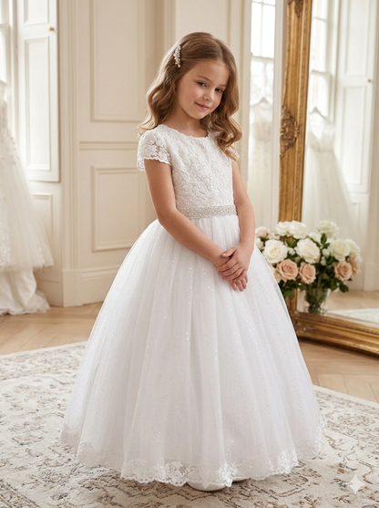 Elegant First Communion Dress with Beaded Waist