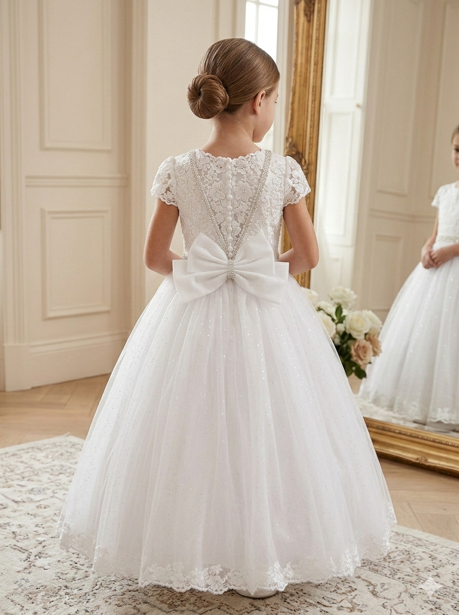 Elegant First Communion Dress with Beaded Waist