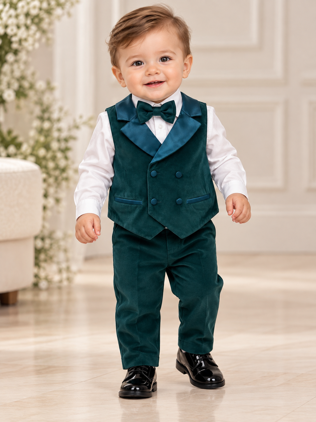 Boys’ Emerald Green Formal Vest and Pants Outfit Made In Italy