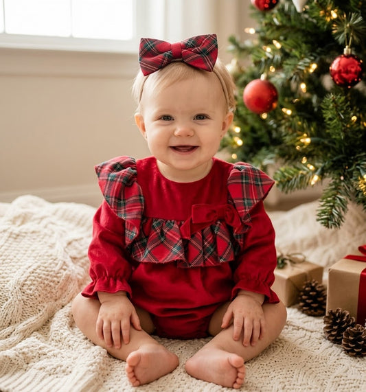 Made in Italy Red Tartan-Trim Baby Romper
