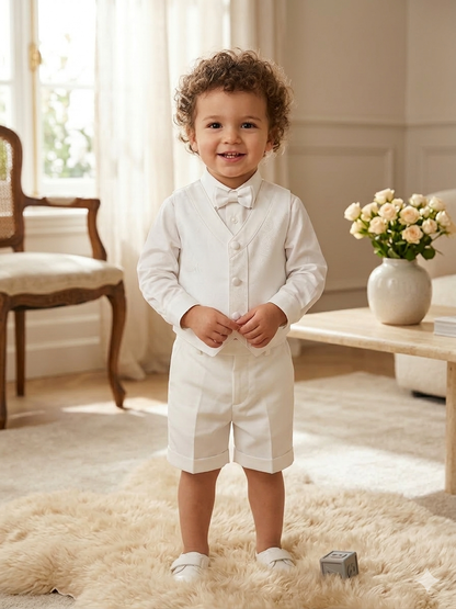 Boys White Formal shorts Suit with Bow Tie