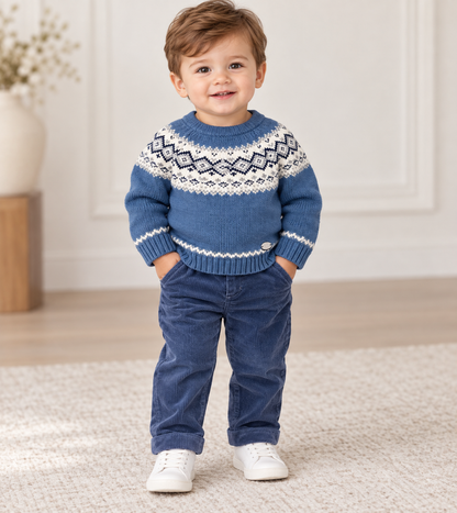 Boys’ Blue Fair Isle Sweater & Corduroy Pants Set