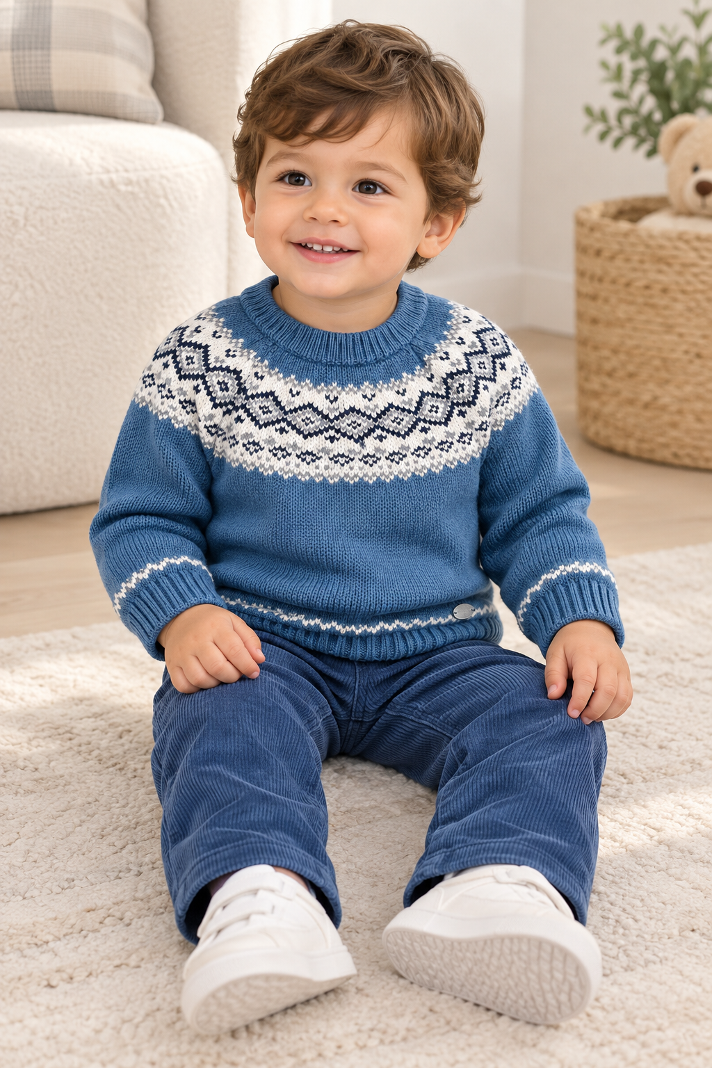 Boys’ Blue Fair Isle Sweater & Corduroy Pants Set