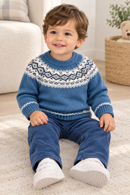 Boys’ Blue Fair Isle Sweater & Corduroy Pants Set