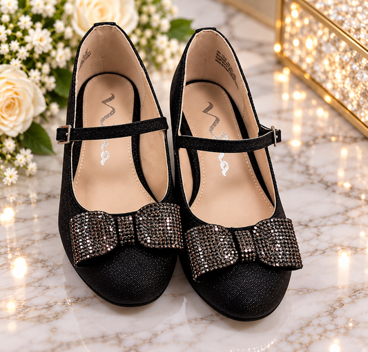Black Sparkle Bow Mary Jane Dress Shoes Larna