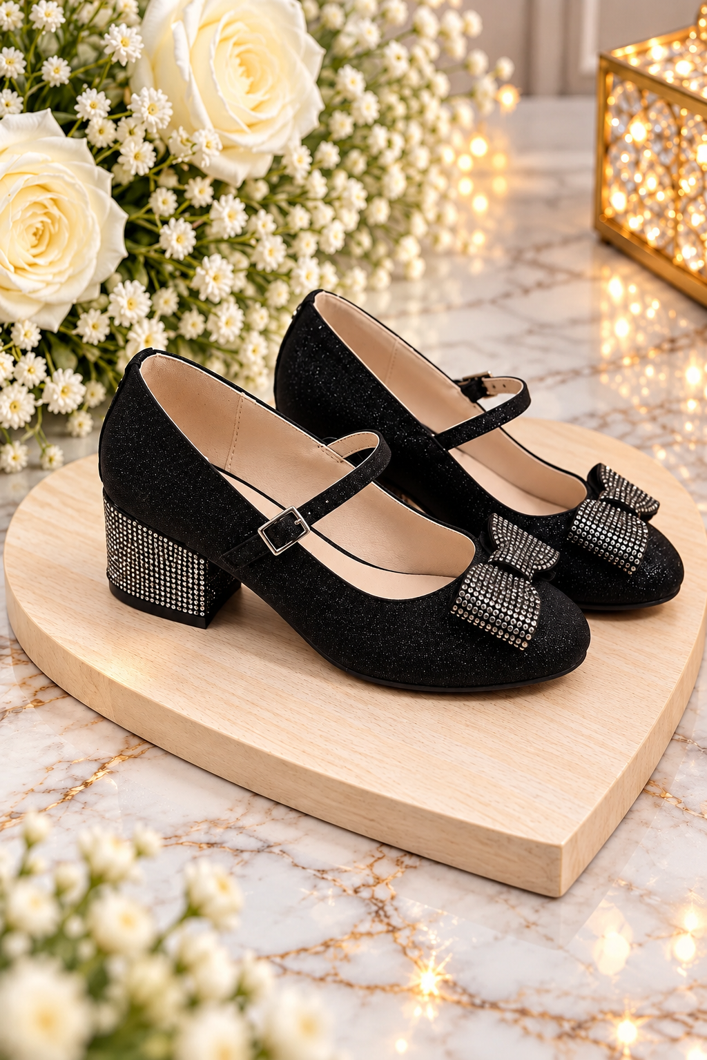 Black Sparkle Bow Mary Jane Dress Shoes Larna