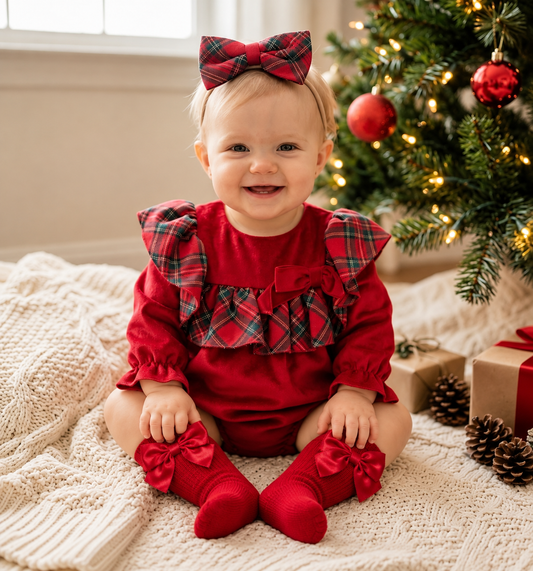 Made in Italy Red Tartan-Trim Baby Romper