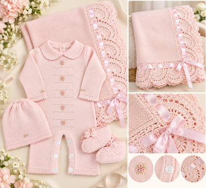 Blush Pink Floral Knit Baby Girls Take Me Home Set