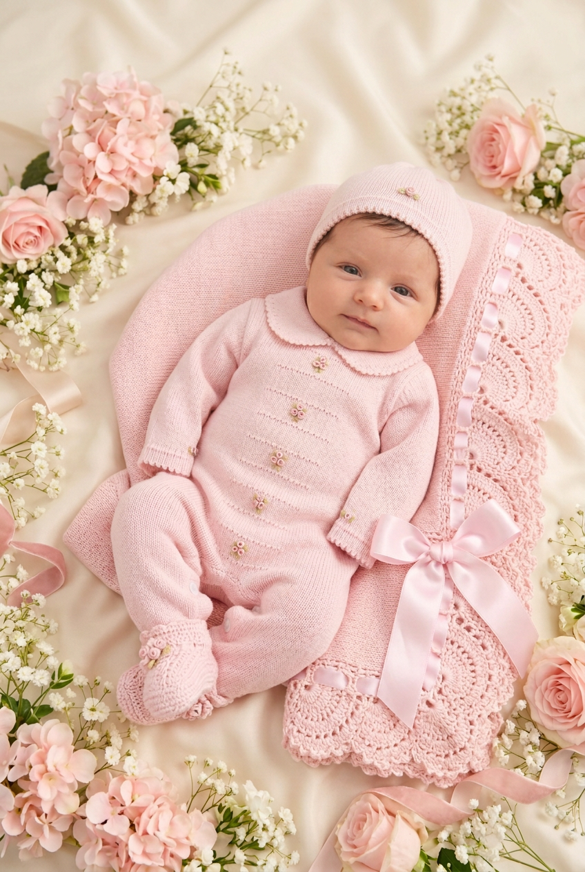Blush Pink Floral Knit Baby Girls Take Me Home Set