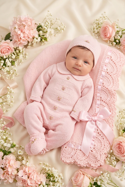 Blush Pink Floral Knit Baby Girls Take Me Home Set