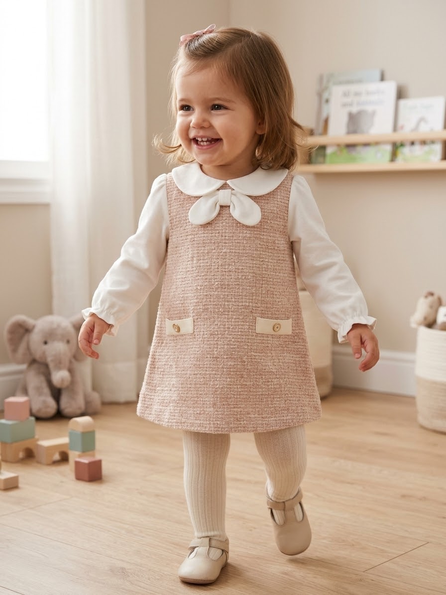 Girls’ Blush Pink Textured Pinafore Dress