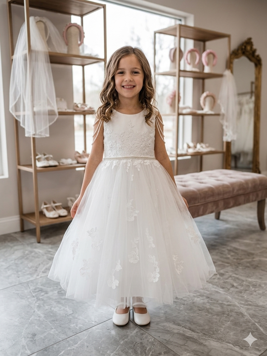 Sweetie Pie communion dress sleeveless with satin bow