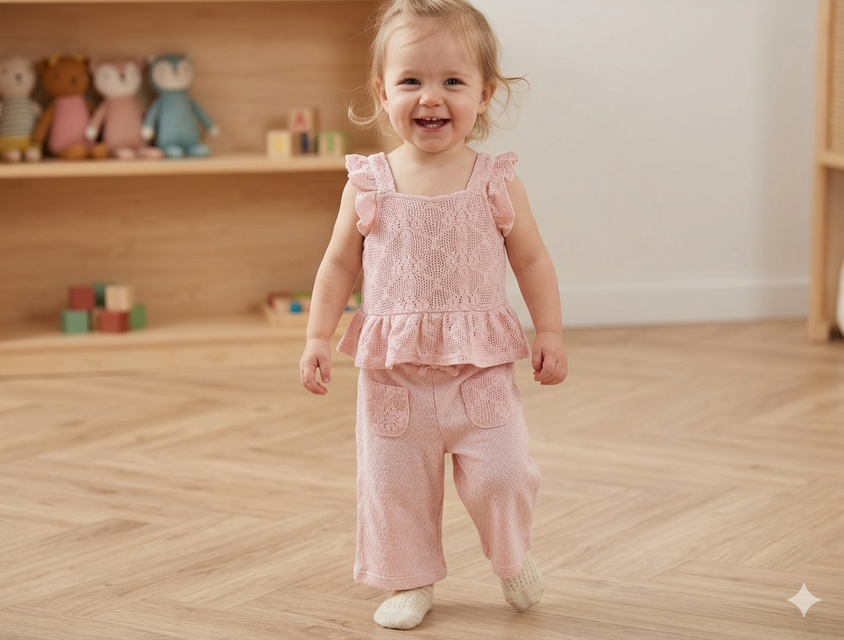 Girls Ivory crochet Top and Pants set