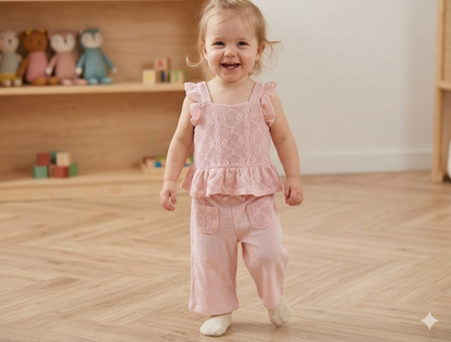Girls Ivory crochet Top and Pants set