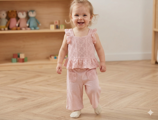 Girls Ivory crochet Top and Pants set