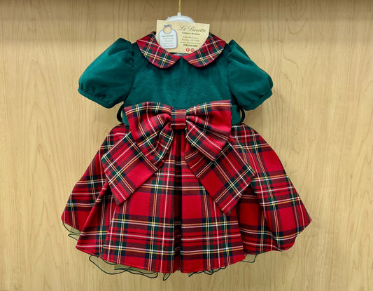 Girls' Green Velvet & Red Tartan Holiday Dress