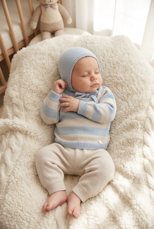 Baby Blue & White Striped Knit Set