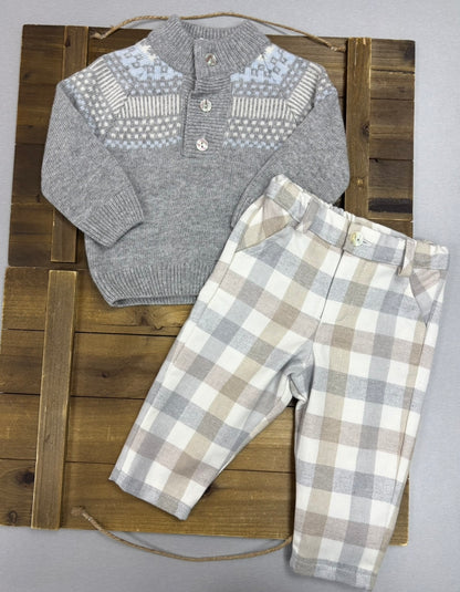 Little Snowflake Baby Sweater & Checkered Pants Set