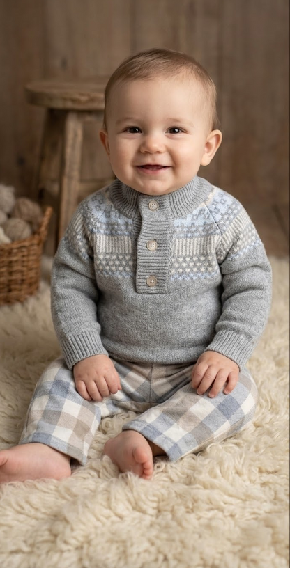 Little Snowflake Baby Sweater & Checkered Pants Set