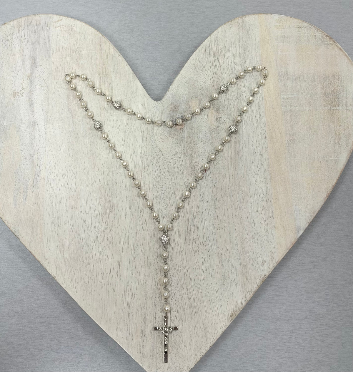 Ivory Pearl-Look Rosary with Silver-Tone Crucifix