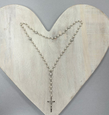 Ivory Pearl-Look Rosary with Silver-Tone Crucifix