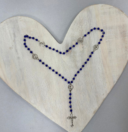 Royal Blue Beaded Rosary with Silver-Tone Crucifix