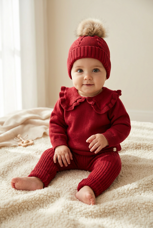 Baby Red Ruffle - Collar Knit Outfit