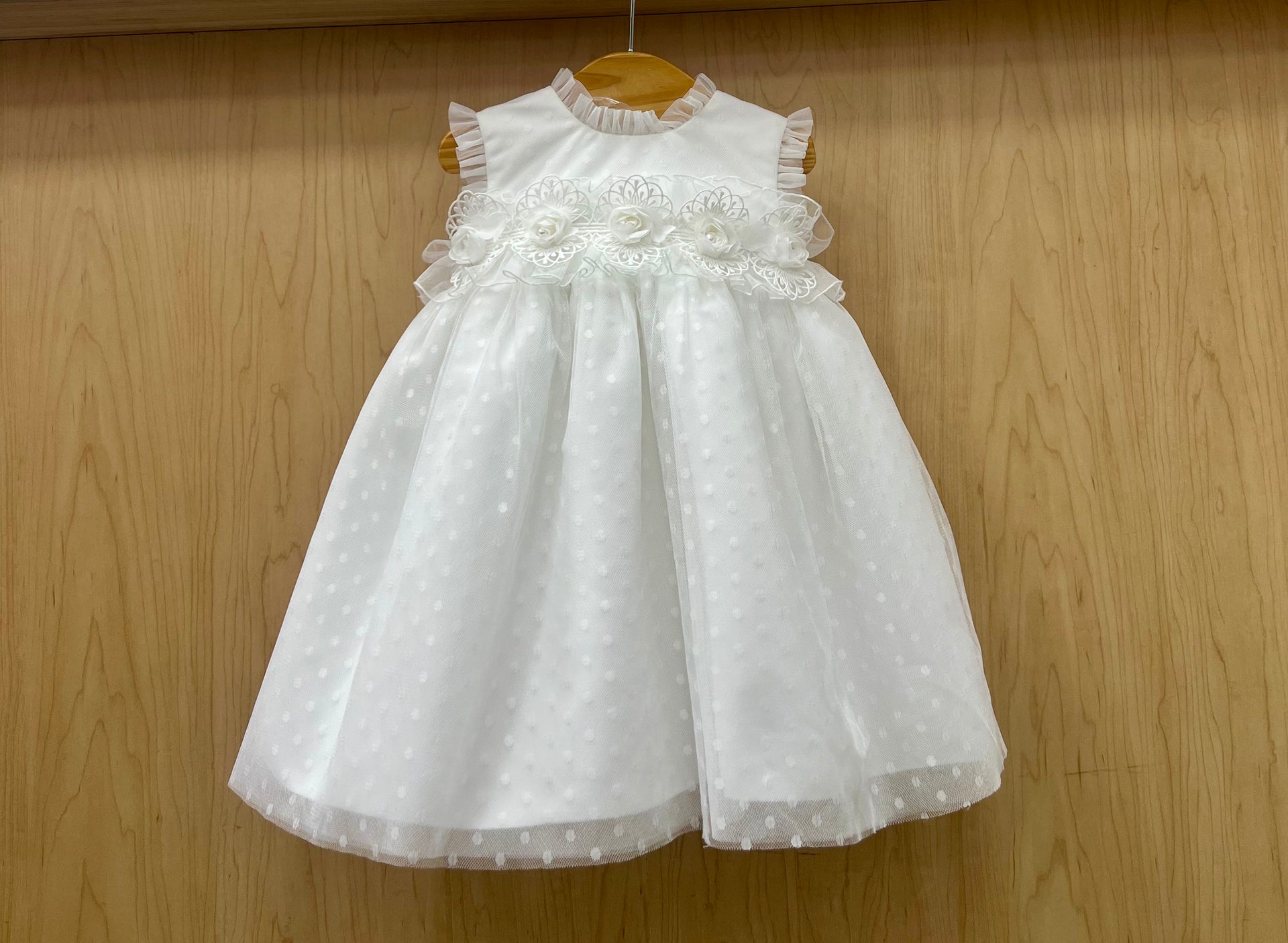 open lace back dress Princess Daliana Christening Short Sleeveless Dress at La Bavetta 18M