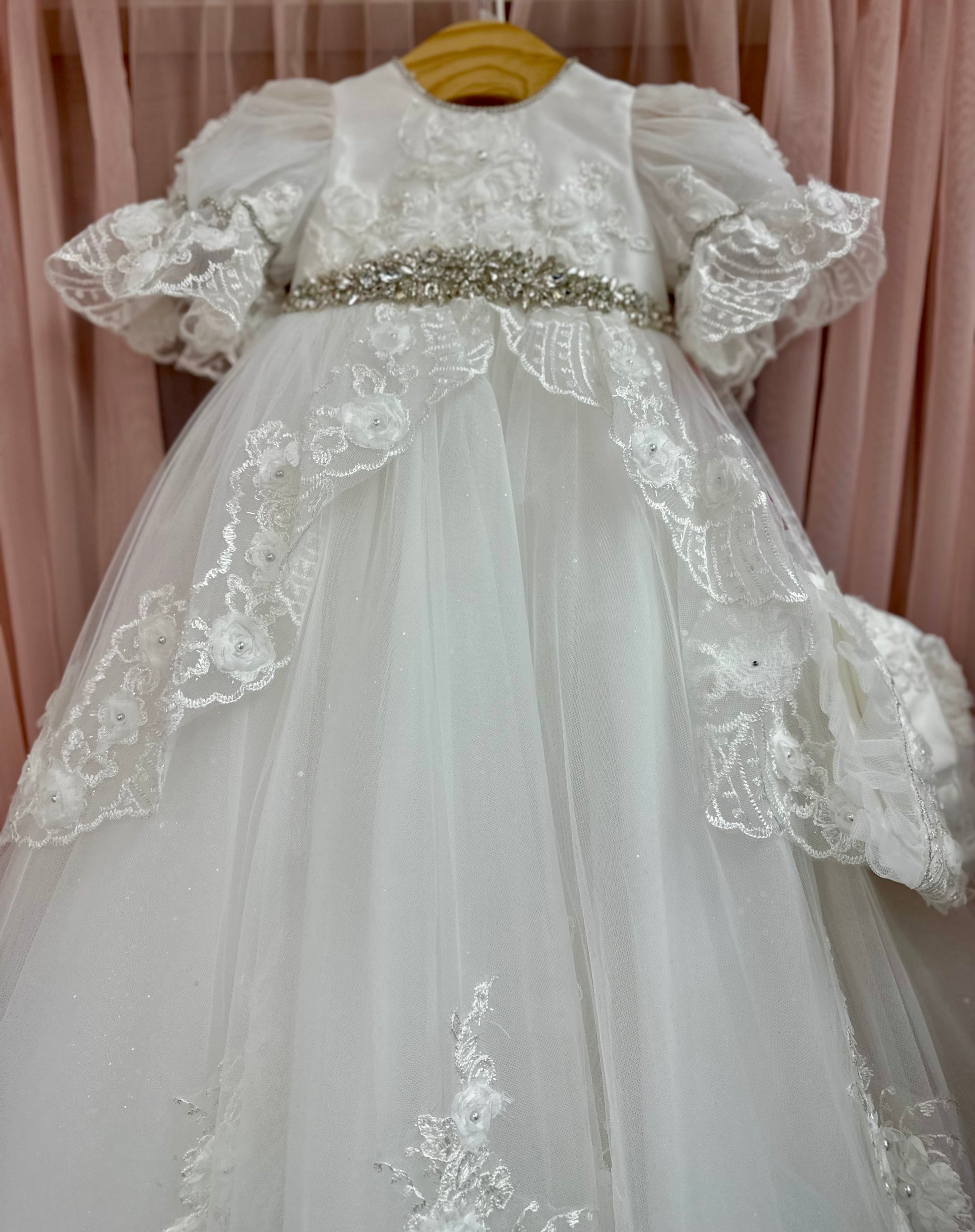 princess christening dress Princess Meadow pale IVORY Christening dress gown in silk tulle and lace in IVORY with gorgeous dainty flower lace fit for a little Princess