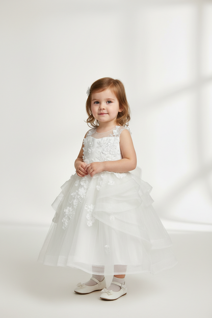 Princess Daliana white 3D flower Embellished Dress