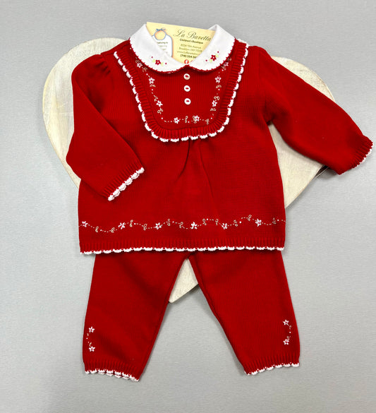 Sarah Louise 2pc girls red knit pants set