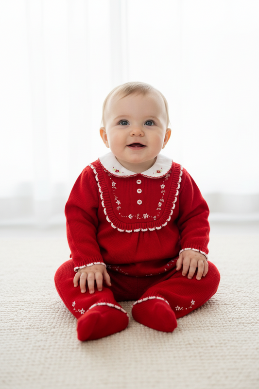 Sarah Louise 2pc girls red knit pants set 008183