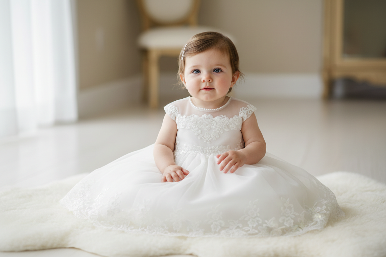 Sarah Louise Short Floral Christening Dress