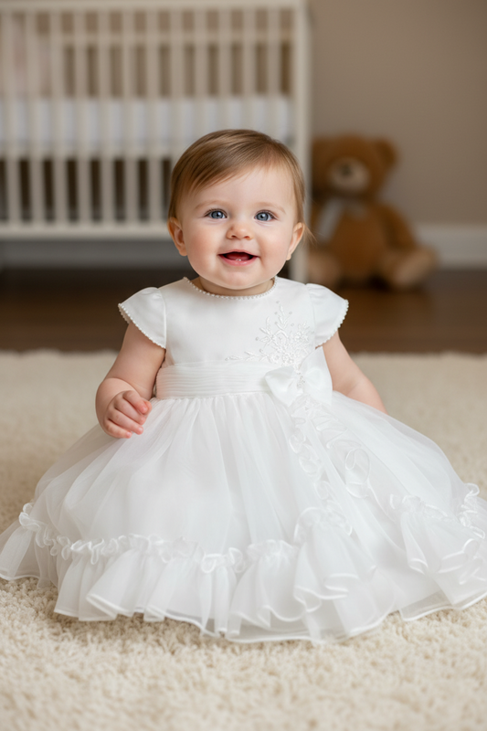 Sarah Louise Short Ruffles Christening Dress