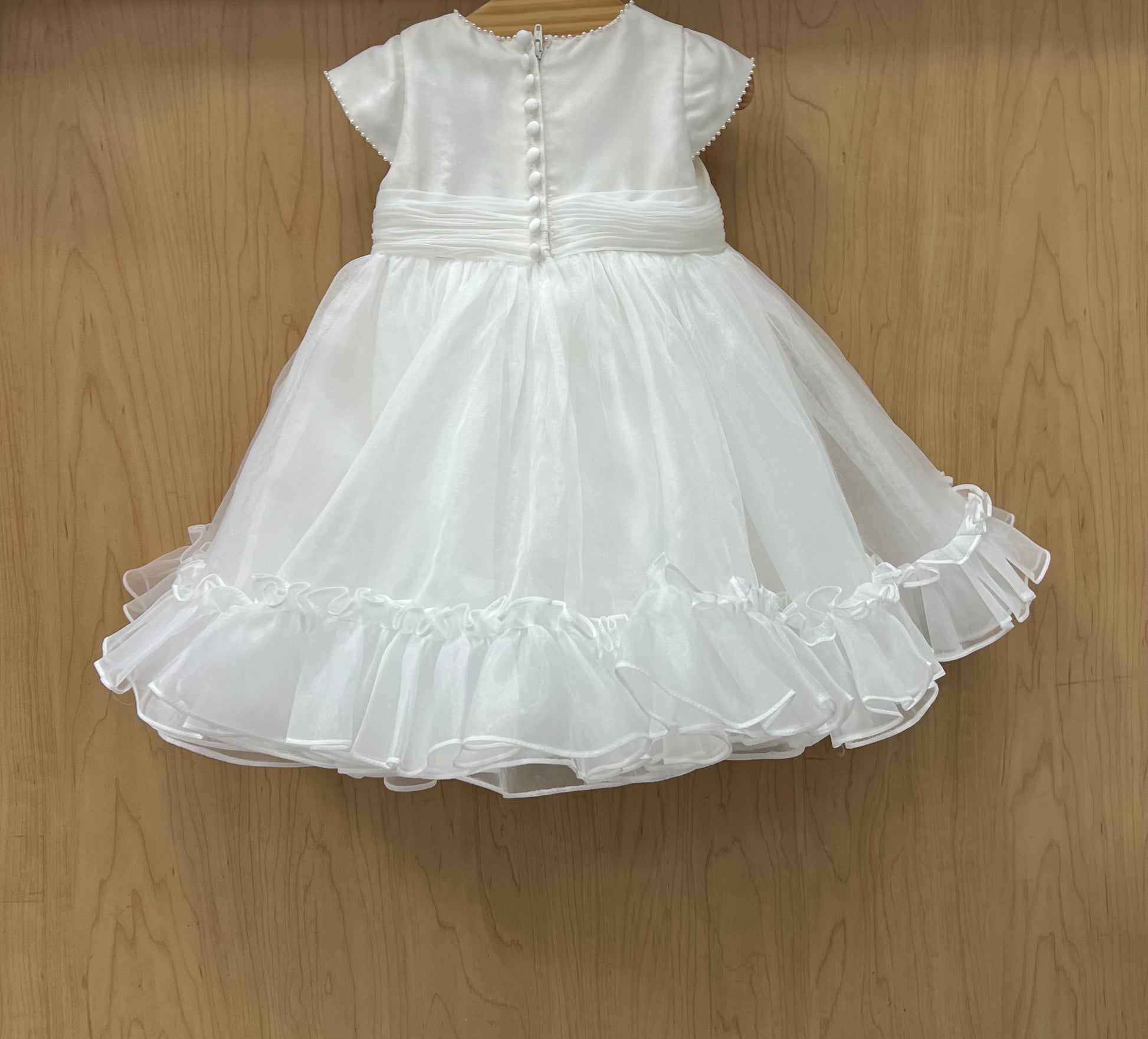 Sarah Louise Short Ruffles Christening Dress back