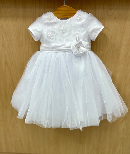 Sarah Louise Short christening Dress with tulle and bow