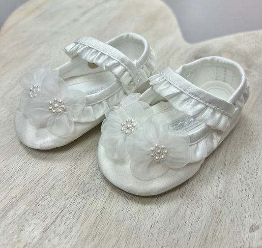 Sarah Louise christening shoes for girls shantung
