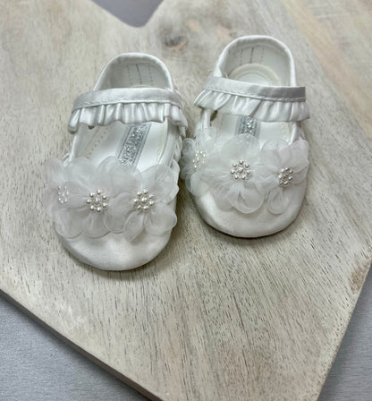 Sarah Louise shantung christening shoes for girls