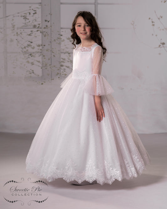 Sweetie Pie Communion Dress with arm tulle sleeve