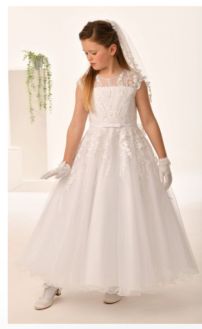 Sweetie Pie First Communion Dress with illusion neckline