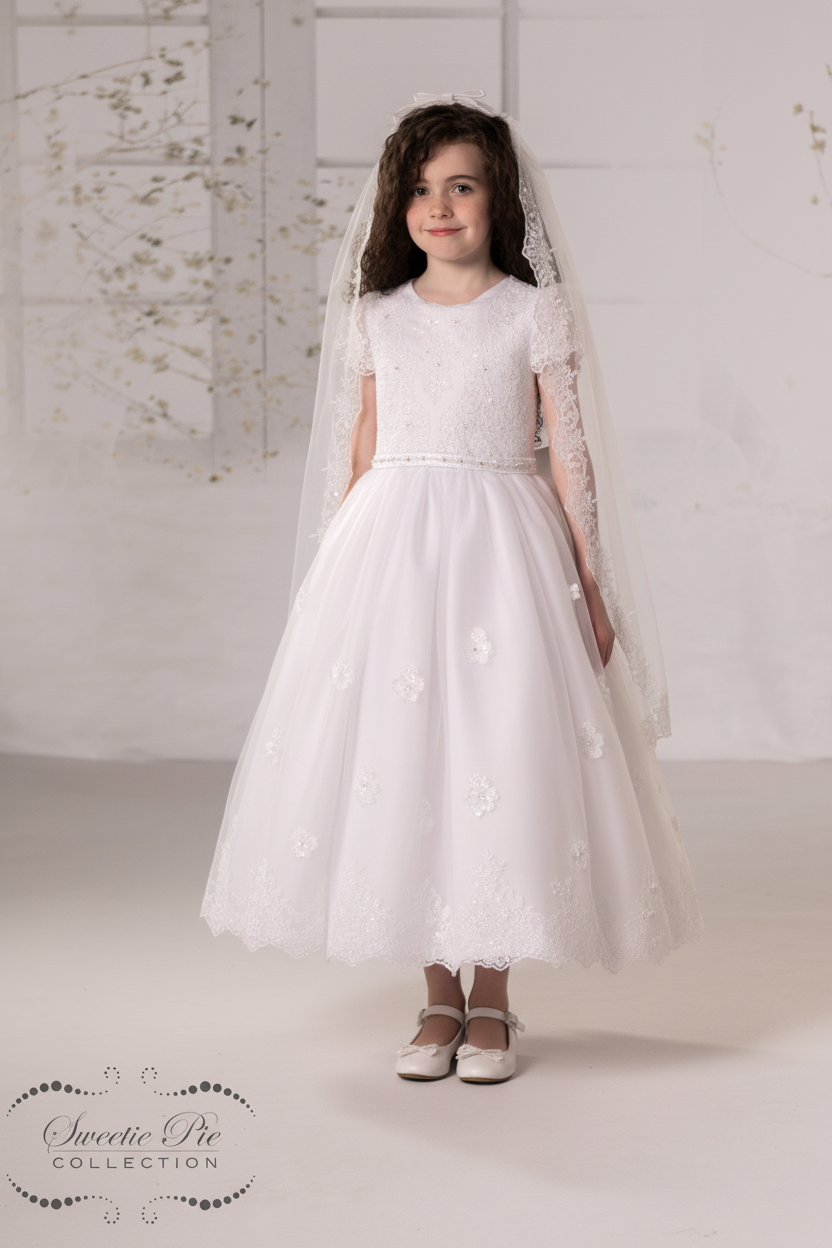 Sweetie Pie Communion Dress Lace Satin Tulle Cap Sleeve by La Bavetta 7