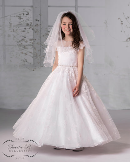 Sweetie Pie communion dress with lace illusion bodice