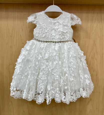 Teter Warm 3D flower short christening dress close
