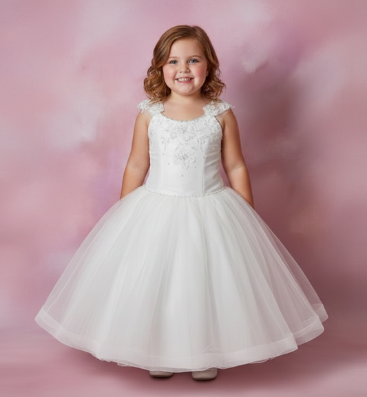 Communion Dress with Pearls and Bow