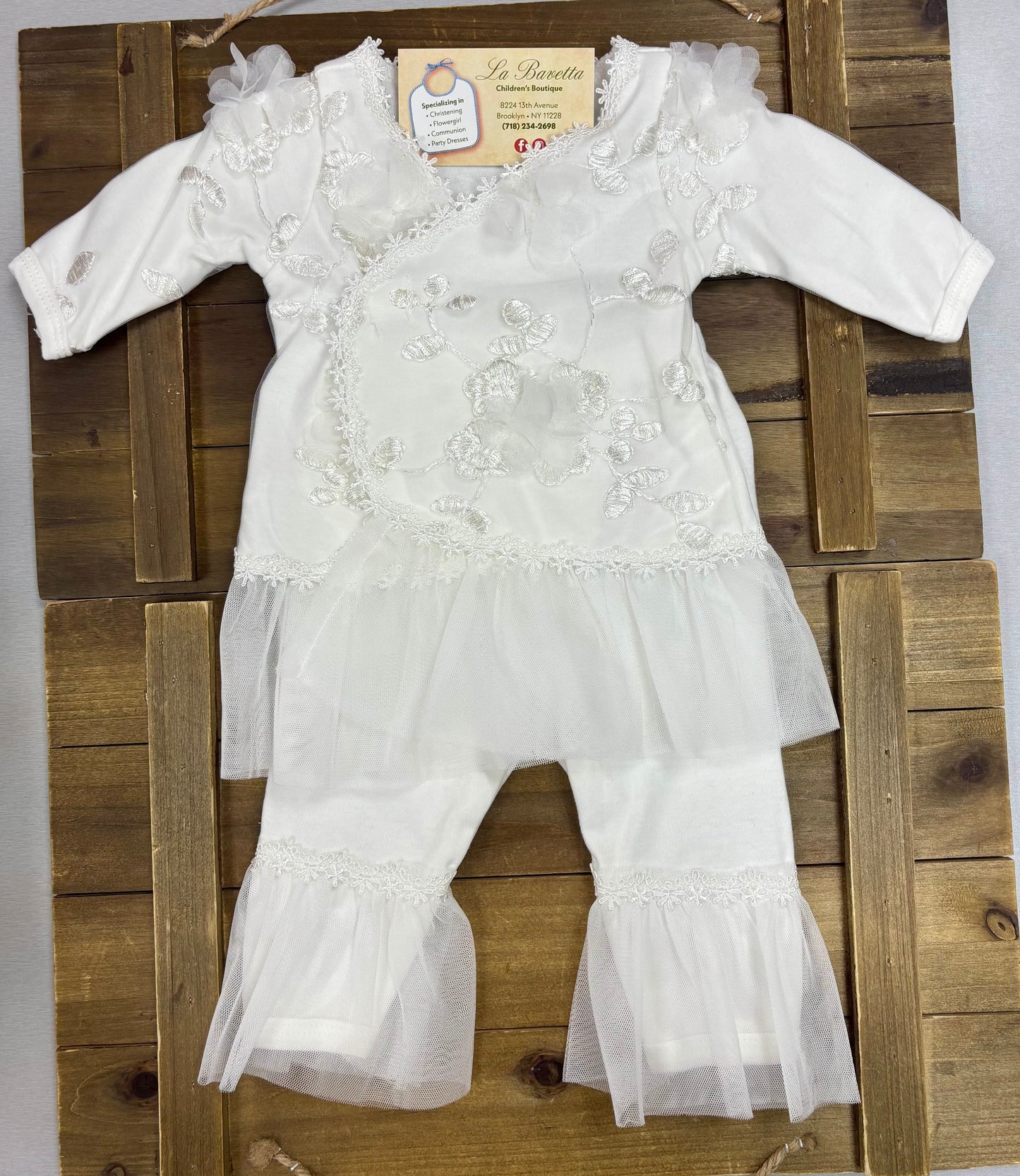 Baby Girl White after Christening Romper Set with Lace Headband