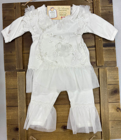 Baby Girl White after Christening Romper Set with Lace Headband