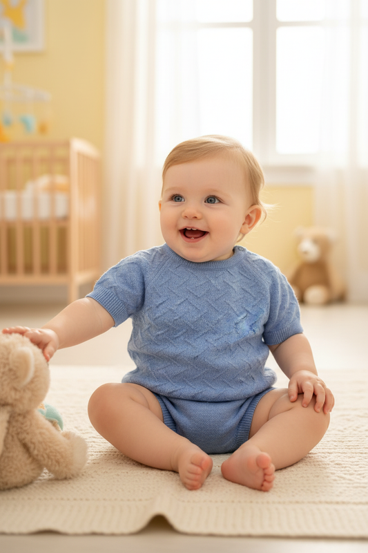 Baby Boy in Blue Knit Shorts Set